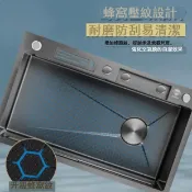 臺灣公司 免運 廚房水槽 單槽 洗碗池 飛雨瀑布廚房水槽加厚4.0壓紋304蜂窩不銹鋼納米單槽刀架耐刮防刮