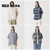 【MUJI 無印良品】男馬杜拉斯格紋短袖襯衫