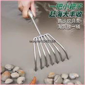 【🔥趕海神器🔥】 不銹鋼一體鋼柄耙子鬆土海鮮園林耙土蛤蜊工具趕海工具蜆子農用