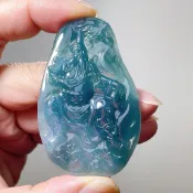 天然A貨翡翠 糯冰種 藍水 關公 玉龍關公 關聖帝君 翡翠掛件 項鍊 送中國繩吊墜繩 琪臻珠寶 現貨 翡翠玉石