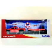 【樂達玩具】易保 CITY RUNNER【消防局救難大隊船組】(車+橡皮艇) 消防車 合金車 新包裝 #CT-846