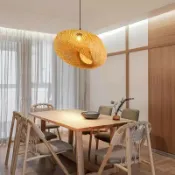 寓偉 竹手工編織吊燈 40/50/60cm 懸掛式 LED 吸頂燈枝形吊燈燈具籐編工藝編織家居臥室裝飾