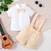 0-3 歲幼兒男嬰正式套裝 2ps 短袖 Polo 衫搭配整體兒童男孩洗禮洗禮服裝套裝婚禮服裝