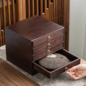 威吉優品 楠竹桌面收納架 茶杯架 茶具架 楠竹茶餅盒茶盒干燥防潮普洱白茶儲存茶柜醒茶高端禮盒茶葉罐木盒