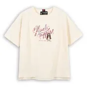 【Hush Puppies】女裝 POLO衫 配色品牌英文刺繡狗落肩上衣 (米白 / 63210103)