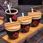 🌈臺灣熱賣🌈小福字缸鹽豬油罐粗陶小醬缸福缸陶瓷調料罐調味缸辣子椒油缸鹽罐