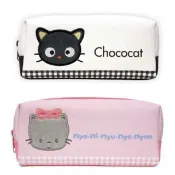 小禮堂 Sanrio 三麗鷗 方形雙拉鍊筆袋 (刺繡大臉款) 巧克貓 Nya Ni Nyu Ne Nyon