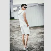 【巴黎精品】現貨+預購 運動服套裝無袖休閒服運動上衣休閒男裝-太空棉連帽背心短褲男裝2色a1an76