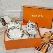 愛馬仕叢林圓口杯子歐式2杯2碟陶瓷骨瓷英式家用咖啡館下午茶情侶咖啡杯碟高檔茶具茶杯禮盒套裝11/25