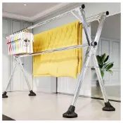 (店+)【STYLE 格調】全不鏽鋼2.4米三桿X型伸縮摺疊曬衣架240x49x130cm-管徑25mm 曬被架 晾曬架 晾衣架