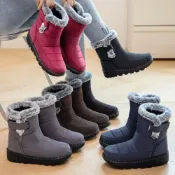 (店+)雪靴女中筒雪地靴防滑防水雪靴加絨保暖長靴子童厚底極寒雪地鞋大尺碼冬季戶外登山防寒防水雪靴韓增高寬版女靴兒童休閒雪鞋防水靴