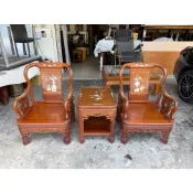 香榭二手家具*紅花梨木鑲貝 兩椅一桌太師椅-公婆椅-實木沙發-原木沙發-木製沙發椅-原木單人椅-戰國三件組-主人椅