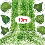 一包 10M 人造綠色常春藤葉藤,假藤掛花環,每條 5 串 2M,用於花園婚禮派對和家居裝飾