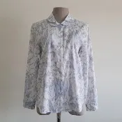 復古白色碎花襯衫 純棉女式襯衫 長袖 彼得潘領 尺寸 S