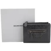 【Balenciaga 巴黎世家】Le City Arena Storico 揉製羊皮復古金對折釦式短夾-黑色