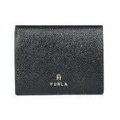 【FURLA 芙拉】FURLA Camelia電鍍金字LOGO小牛皮4卡對折短夾(小/黑)