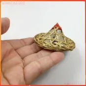 台灣熱賣 純手工竹編棕葉迷你小斗笠微縮竹笠尖帽子復古仿真釣魚帽漁翁雨帽 純手工竹編棕葉迷你小斗笠