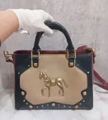 ［韓國女包］Lapalette小馬包-皮質酒紅色鉚釘手提斜背兩用---中古良品