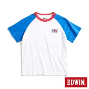 EDWIN x FILA聯名 童款 經典主義拉克蘭袖拼接色短袖T恤(藍色)
