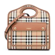 BURBERRY 巴寶莉 Horseferry 經典格紋帆布Pocket手提/斜背包(石楠木棕色/迷你)