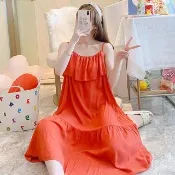 【K.W.】韓國空運輕棉麻深V高衩後高品質免穿搭洋裝(小香風/輕量涼感/洋裝/休閒/日系/通勤/渡假)