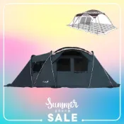 【Outdoorbase】彩繪天空2E帳篷(黑/紅花)包含專用地墊+頂布套組(一房一廳隧道帳 4-6人帳)