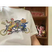 漢堡神偷vintage 古著 趣味 印花短袖T恤 100%純棉休閒上衣