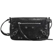 【Balenciaga 巴黎世家】Le Cagole 經典鉚釘小羊皮翻蓋小包斜背包(黑)