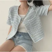 Ying Fashion Shop 淑女端莊 小香風 設計感外套 短袖氣質外套 短版口袋 小香風外套
