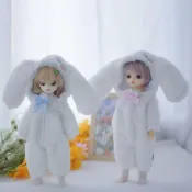 ✨台灣出貨✨小白狗毛絨連體服bjd、sd關節娃娃人偶替換大耳朵玉桂狗衣服