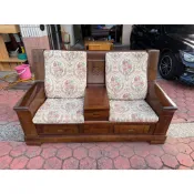 香榭二手家具*香樟木實木 置物抽屜二人座沙發椅(附坐墊)-原木沙發-木製沙發-雙人座沙發-兩人座沙發-木椅-客廳沙發
