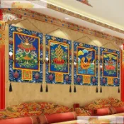 免運 掛布壁畫 墻面裝飾 背景佈 西藏八吉祥藏式掛畫掛布藏族八寶圖八瑞畫客廳背景玄關畫唐卡掛毯