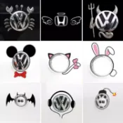 vw 福斯 汽車車標裝飾貼 車身個性創意車貼 可愛車尾標改裝貼紙 隨意貼 耳機蝙蝠螃蟹狐狸車貼 卡通動漫車貼 汽車車貼