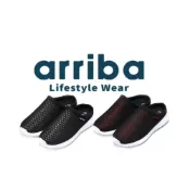(店+)ARRIBA 艾樂跑男鞋 輕量透氣 柔軟 無後跟穿脫防便 懶人鞋 穆勒鞋  (225)黑白色 黑紅色（202）62452