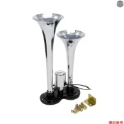 雙喇叭電喇叭響亮鍍鉻氣喇叭揚聲器套件 150dB 12V/24V 通用火車卡車卡車
