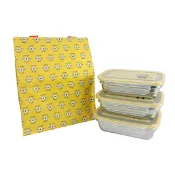 asdfkitty可愛家精品店 asdfkitty*韓國製 神偷奶爸 小小兵 3入 樂扣型 不鏽鋼便當盒 保鮮盒 有分隔盒 附手提收納袋 正版