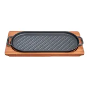 (店+)廚Fun鑄鐵盤 30x10x2cm+桃木墊(鑄鐵盤系列 長方牛排盤 單耳方盤 雙耳圓深盤 長方條紋煎盤 條紋方烤盤 澳洲鑄鐵盤 鑄鐵活動柄煎盤)