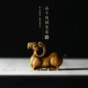 協貿國際日用品生活1館 旗艦店 純銅山羊毛筆架 手工多功能銅器筆山 精品仿古書法專用筆擱擺件 初學用銅鎮紙文鎮文房四寶