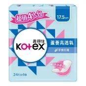 靠得住 蘆薈高透氧護墊加長(沐浴香氛)17.5cm-24片 x 4【萬家福】【防災必備】