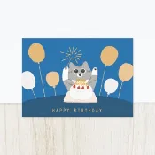 森蕗插畫 派對蛋糕款 可愛貓咪生日卡片 雙面明信片 生日快樂