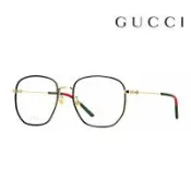 【Gucci】古馳 光學鏡框 GG1197OA 001 56mm 大鏡面 多邊形框眼鏡 LOGO鏡腳 黑金框/紅綠色腳