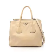 【DOKODEMO】【二手】Prada PRADA 托特包 三角形 Logo 2WAY 淺米色皮革 三角形 Logo 2-way 托特包 女士 二手 B