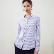【G2000】女款 商務免燙防皺條紋長袖上班襯衫-靜靛藍(5622304377) 面試 職場 通勤穿搭