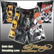 現貨33腰【美國Levis專賣】 ED HARDY LOVE KILL SLOWLY 愛殺 海灘褲 衝浪褲 煙燻咖啡 黑
