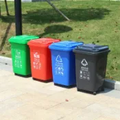 港灣小站 【50L大容量】分類垃圾桶 塑膠桶 廚餘桶 帶輪垃圾桶 商用垃圾桶 四色分類 加厚耐用 餐廳廚房用 移動方便 環保材質