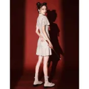 【白色蕾絲旗袍】2025年新款 夏季 小清新 年輕款 少女 改良 小個子 魚尾 短款 改良式旗袍洋裝 改良旗袍 旗袍 旗