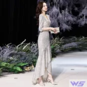 W&S家 4色亮片禮服 S-4XL大尺碼洋裝2024冬新款長袖晚禮服女長裙魚尾洋裝 婚禮洋裝伴娘服生日尾牙小禮服晚宴服宴