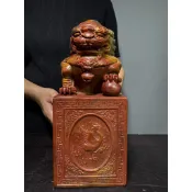 【阿一藝品】天然壽山石【獅鎮守】雙色料 色澤潤麗 宮廟印 玉石印章 官印大印 開運印章 玉璽鎮宅 神明印章