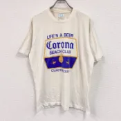 【DOKODEMO】PEPE&ROSE 短袖企業標籤印花T卹，Corona Extra，Corona，單線縫製，白色，XL碼，古著