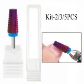 Kit-2/3/5片裝紫色鍍層桶型碳化鎢美甲鑽頭,專業修整雕刻,適用於壓克力及UV膠卸除,電動美甲配件